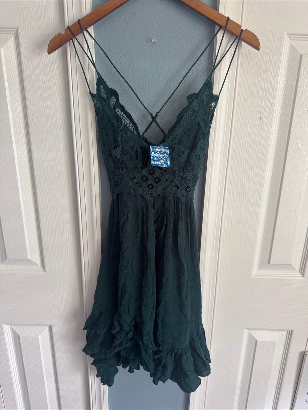 Free People Deep Teal Lace-Top Spaghetti Strap Dress